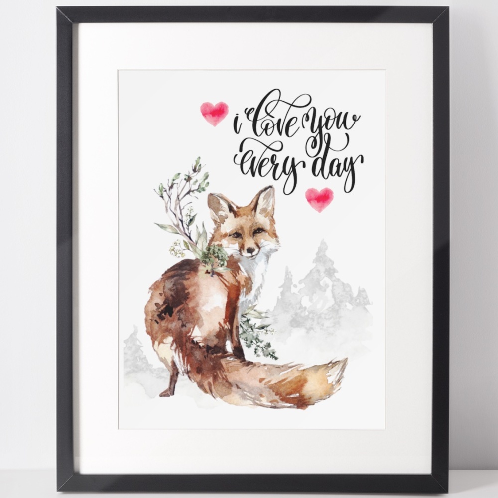 ♥️SALE♥️ Red Fox Valentines Day Wall Art Illustration Print Card Unframed - Picture 1 of 1